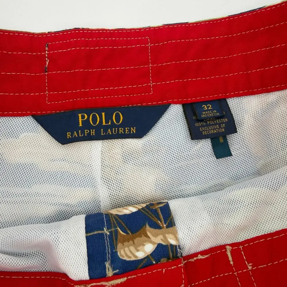 Polo Ralph Lauren Blue Swim‎ Trunks Lined Board Shorts Pirate Ship Buoy Mens 32